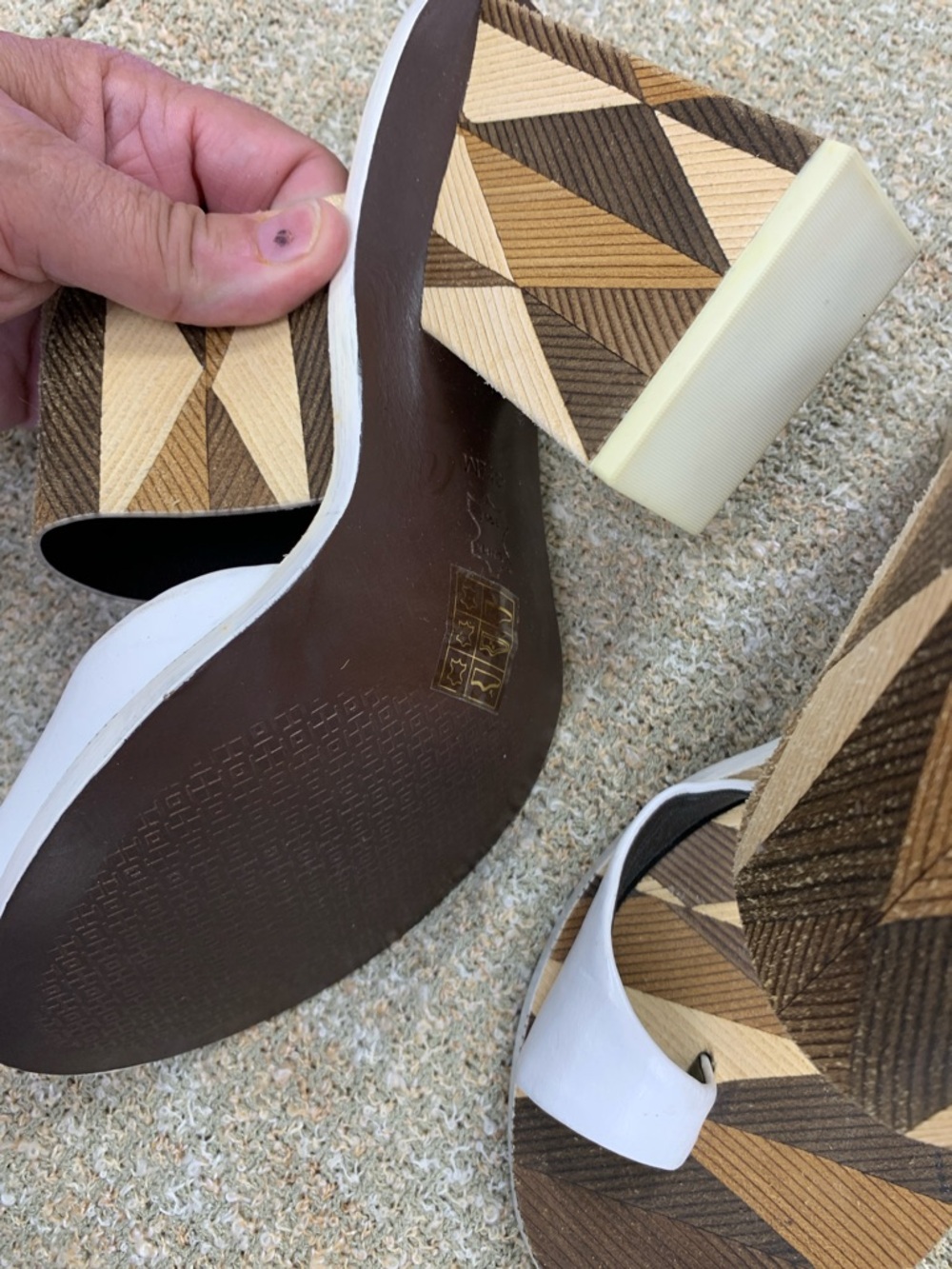 Tory Burch Brown and White Geometric Slide Sandals - Picture 5 of 8